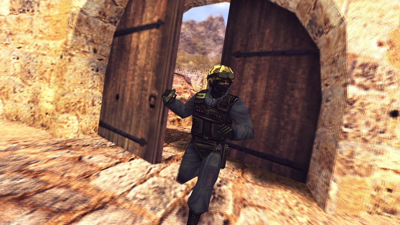 Policia con granada HE para detener el rush del equipo Terrorista en Dust 2